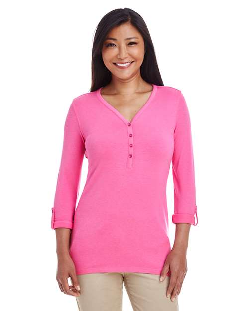 Devon & Jones - Women's Perfect Fit™ Y-Placket Convertible Sleeve Knit Top - DP186W