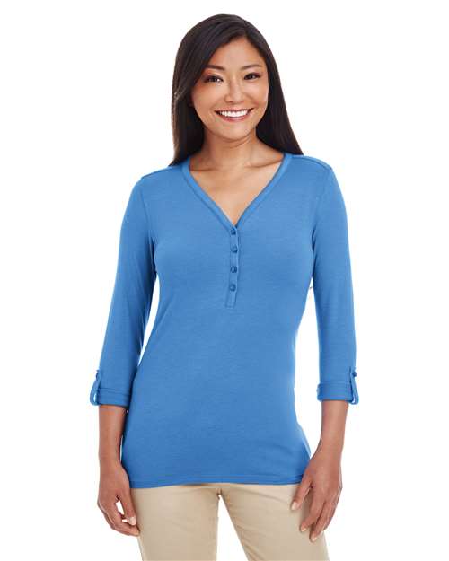 Devon & Jones - Women's Perfect Fit™ Y-Placket Convertible Sleeve Knit Top - DP186W