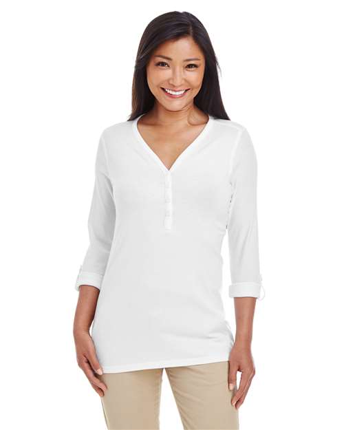 Devon & Jones - Women's Perfect Fit™ Y-Placket Convertible Sleeve Knit Top - DP186W