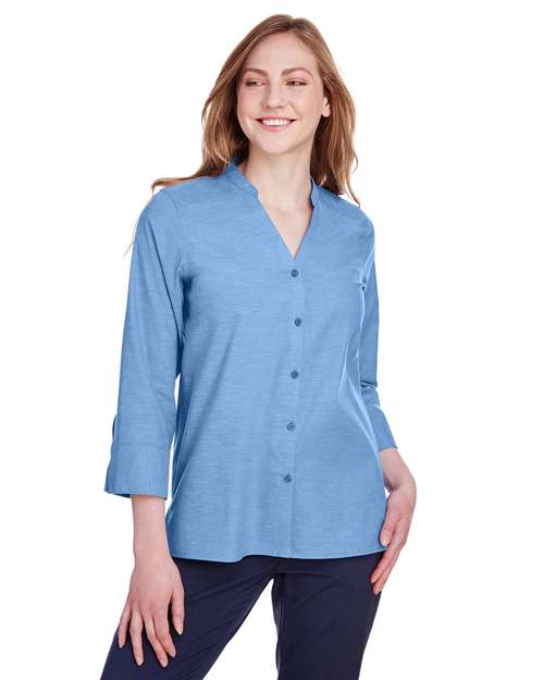 Devon & Jones - Women's Crown Collection® Stretch Pinpoint Chambra Three-Quarter Sleeve Shirt - DG562W