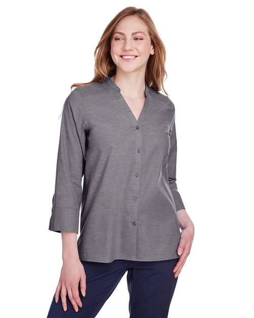 Devon & Jones - Women's Crown Collection® Stretch Pinpoint Chambra Three-Quarter Sleeve Shirt - DG562W