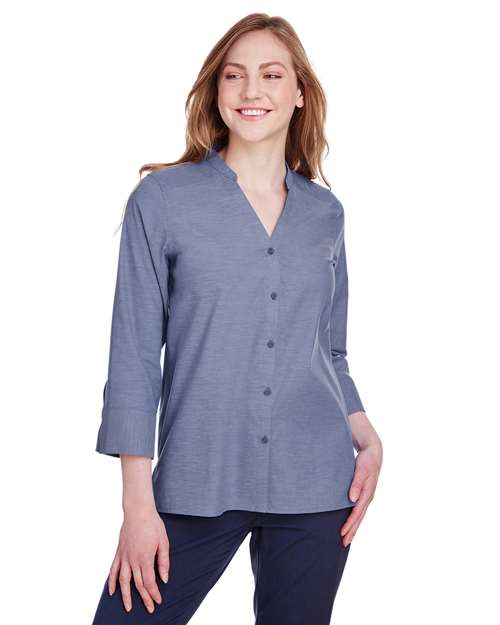 Devon & Jones - Women's Crown Collection® Stretch Pinpoint Chambra Three-Quarter Sleeve Shirt - DG562W