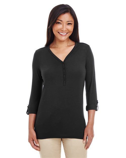 Devon & Jones - Women's Perfect Fit™ Y-Placket Convertible Sleeve Knit Top - DP186W