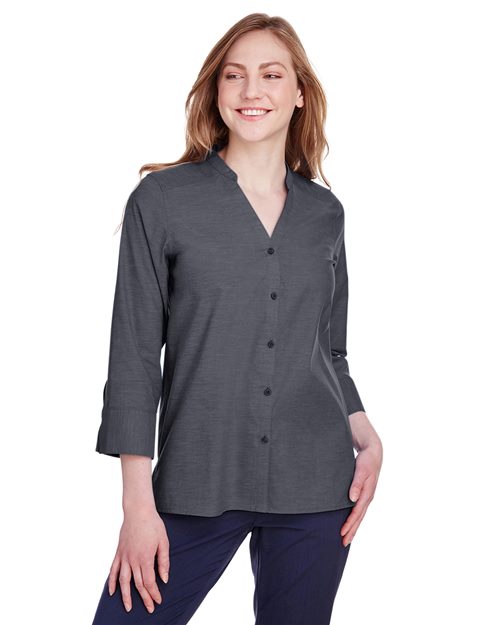 Devon & Jones - Women's Crown Collection® Stretch Pinpoint Chambra Three-Quarter Sleeve Shirt - DG562W