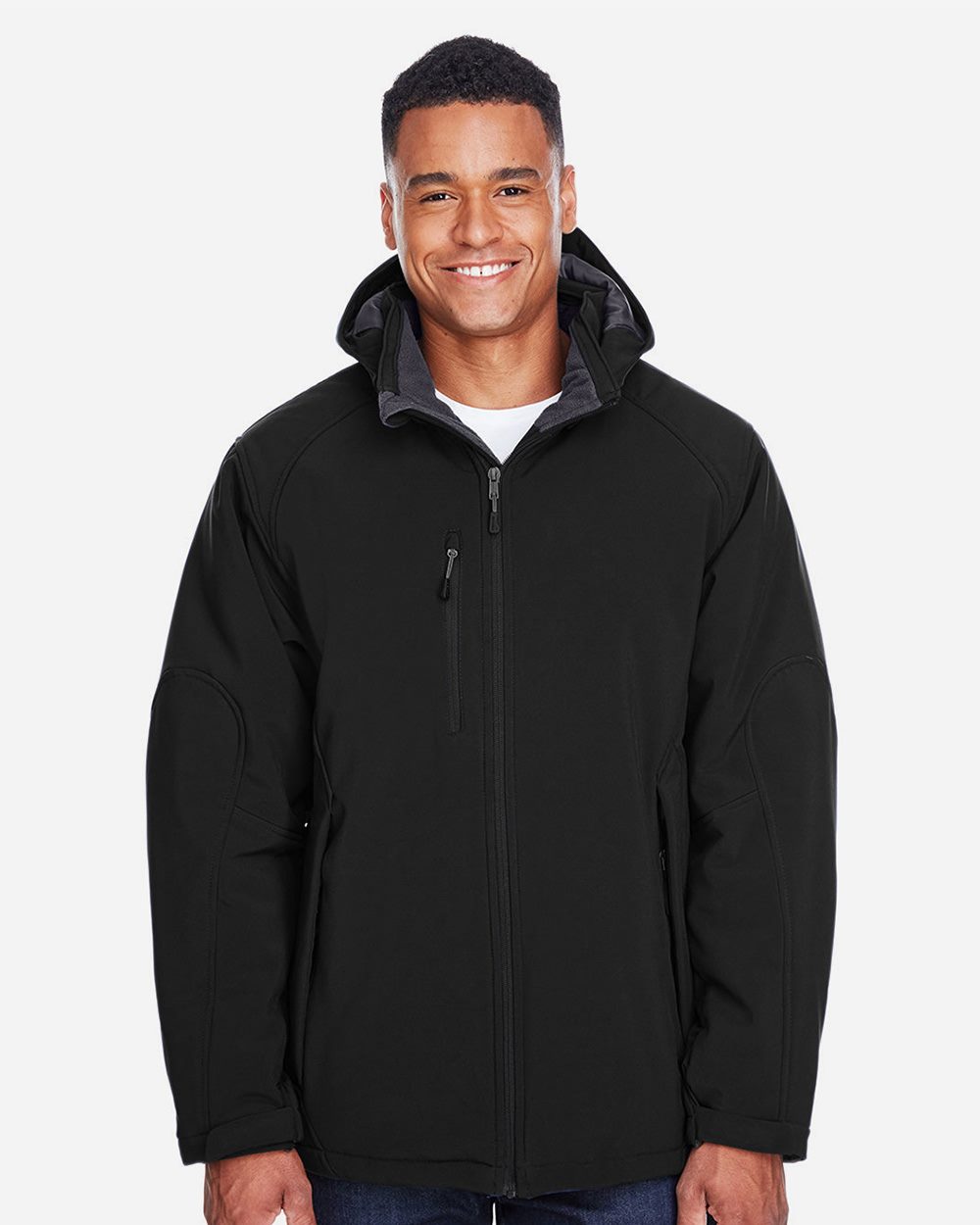 North End - Men's Glacier Insulated Three-Layer Fleece Soft Shell Hood Jacket with Detachable Hood - 88159