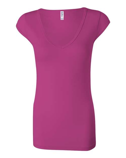 BELLA + CANVAS - Women's Cap Sleeve Sheer Mini Rib V-neck Tee - 8705