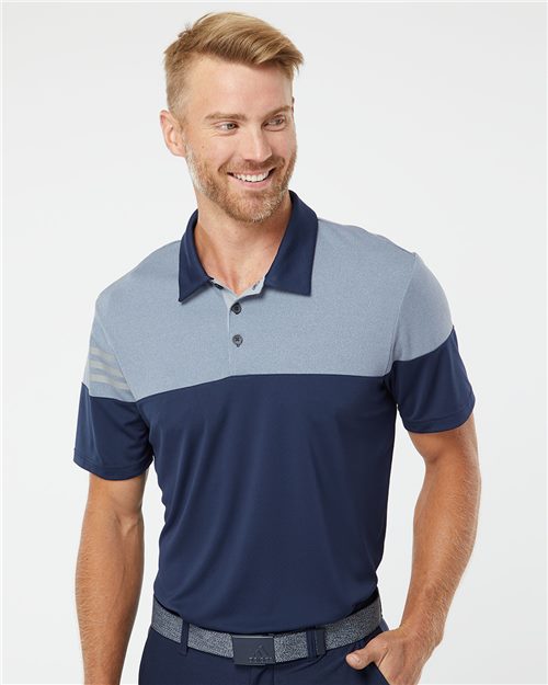 Adidas - Heathered 3-Stripes Colorblocked Polo - A213