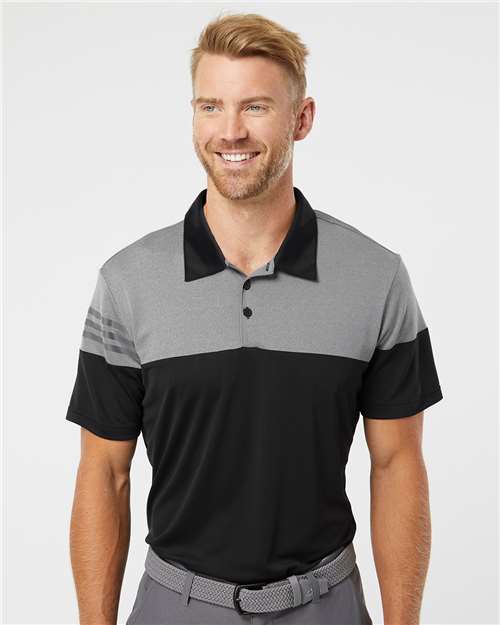 Adidas - Heathered 3-Stripes Colorblocked Polo - A213