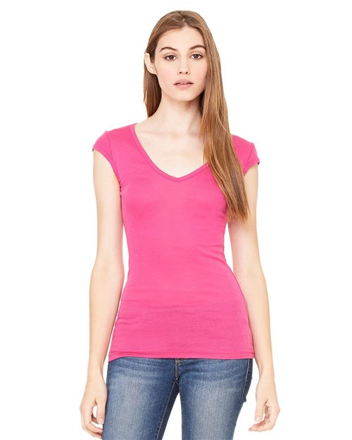 BELLA + CANVAS - Women's Cap Sleeve Sheer Mini Rib V-neck Tee - 8705