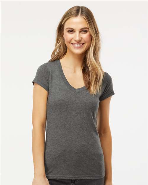 M&O - T-shirt Deluxe col en V en mélange de coton pour femmes - 3542