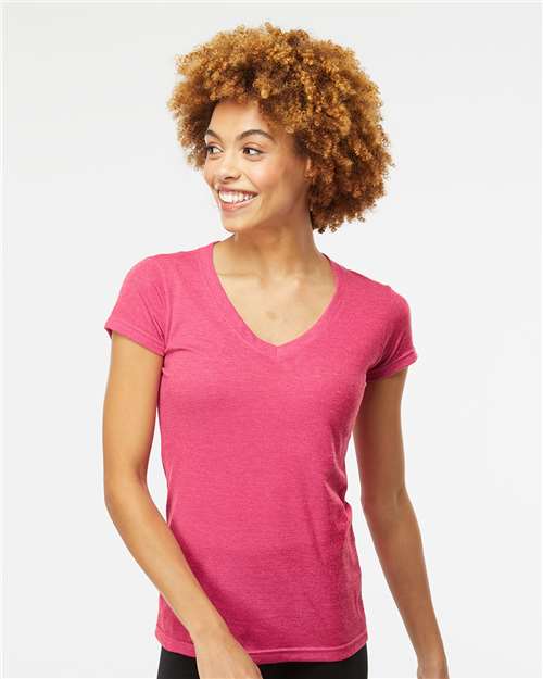 M&O - T-shirt Deluxe col en V en mélange de coton pour femmes - 3542