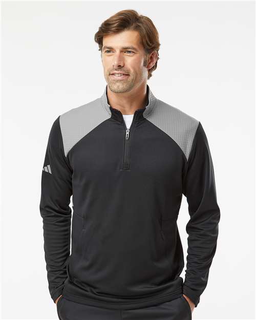 Adidas - Textured Mixed Media Quarter-Zip Pullover - A532